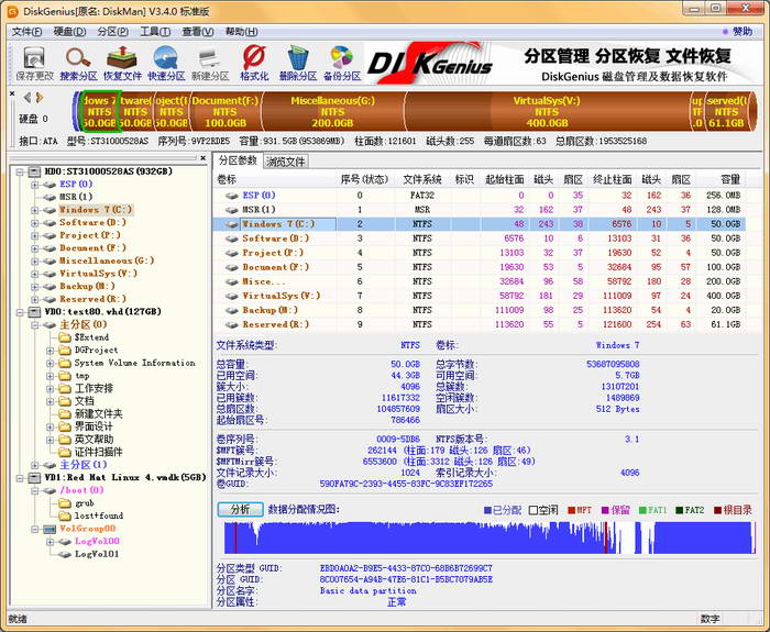 恢复数据,硬盘分区,DiskGenius（Windows图形界面）